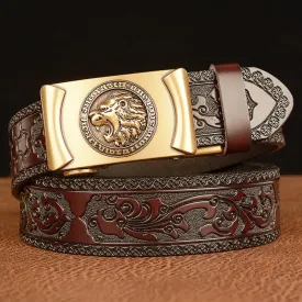 Men's Punk Lion Head Leather Belt