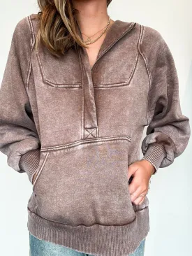 Mineral Wash Oversized Hoodie- Mocha