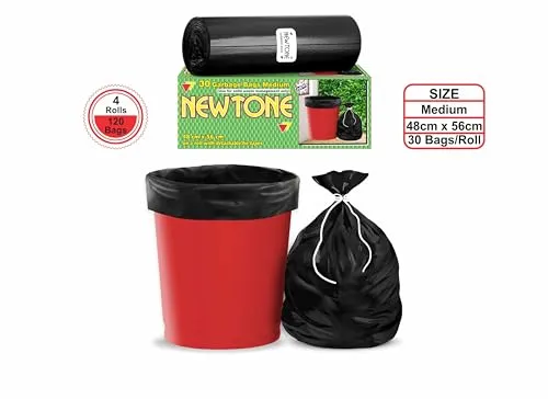 Newtone Premium Garbage Bags Size 19 x 21 Inches (Medium) 120 Bags (4 Rolls) Dustbin Bag/Trash Bag - Black Color