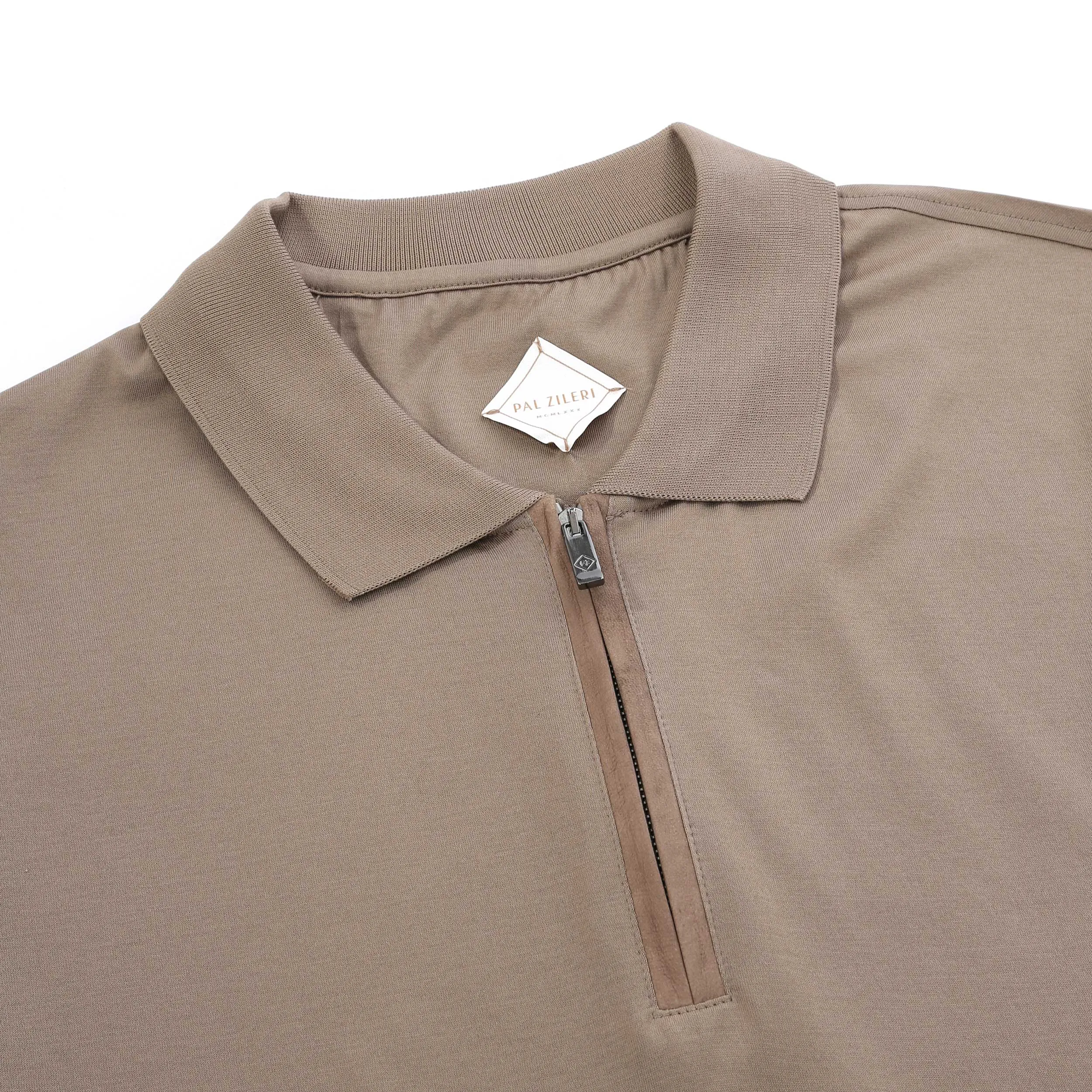 Pal Zileri Zip Detail LS Polo Shirt in Taupe