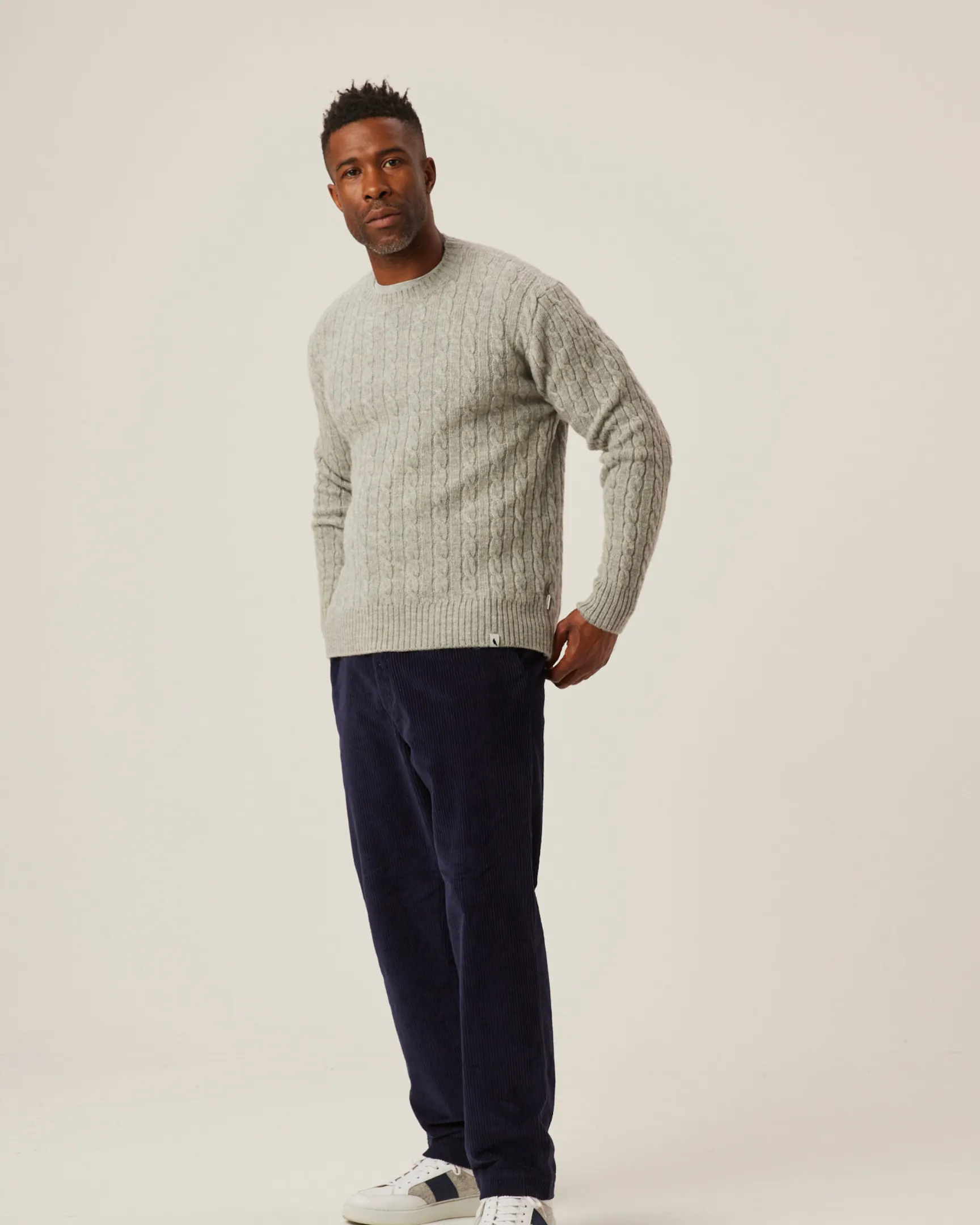 Peregrine Sweater Makers Stitch Cable Crew Jumper Lt Grey