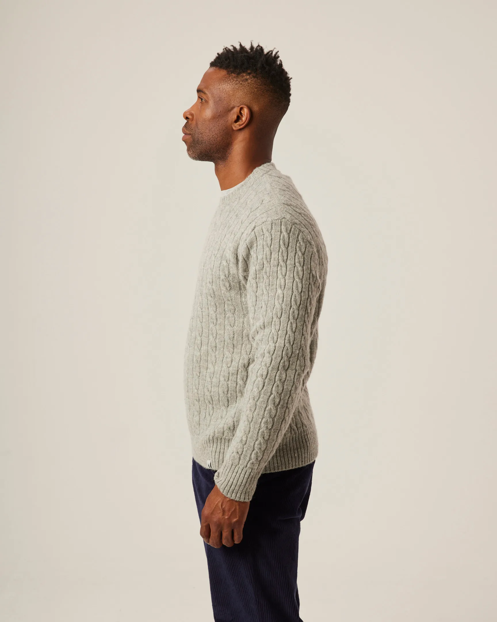 Peregrine Sweater Makers Stitch Cable Crew Jumper Lt Grey