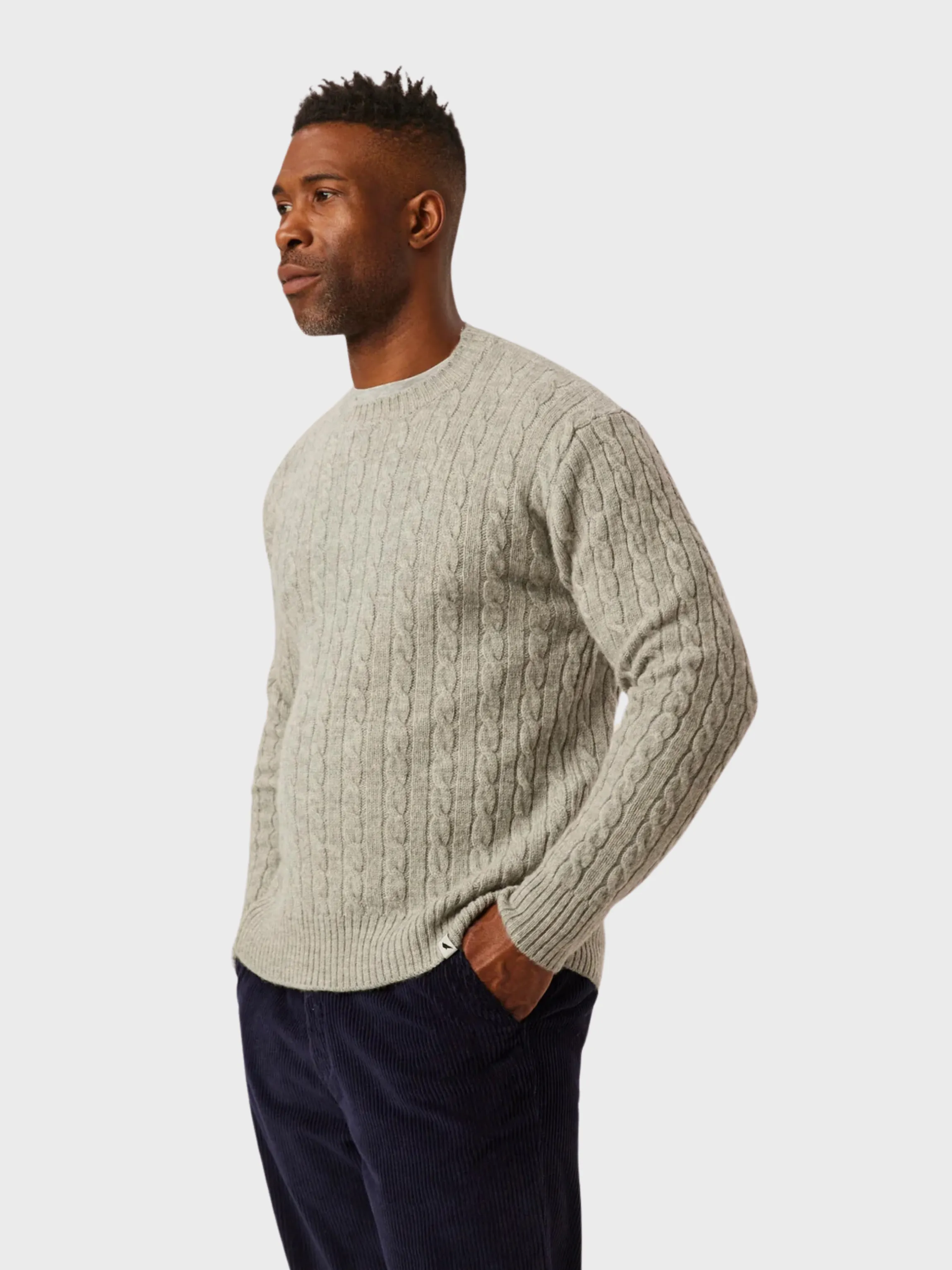 Peregrine Sweater Makers Stitch Cable Crew Jumper Lt Grey