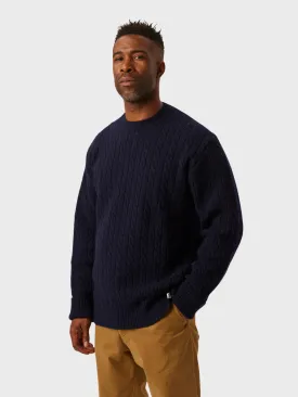 Peregrine Sweater Makers Stitch Cable Crew Jumper Navy