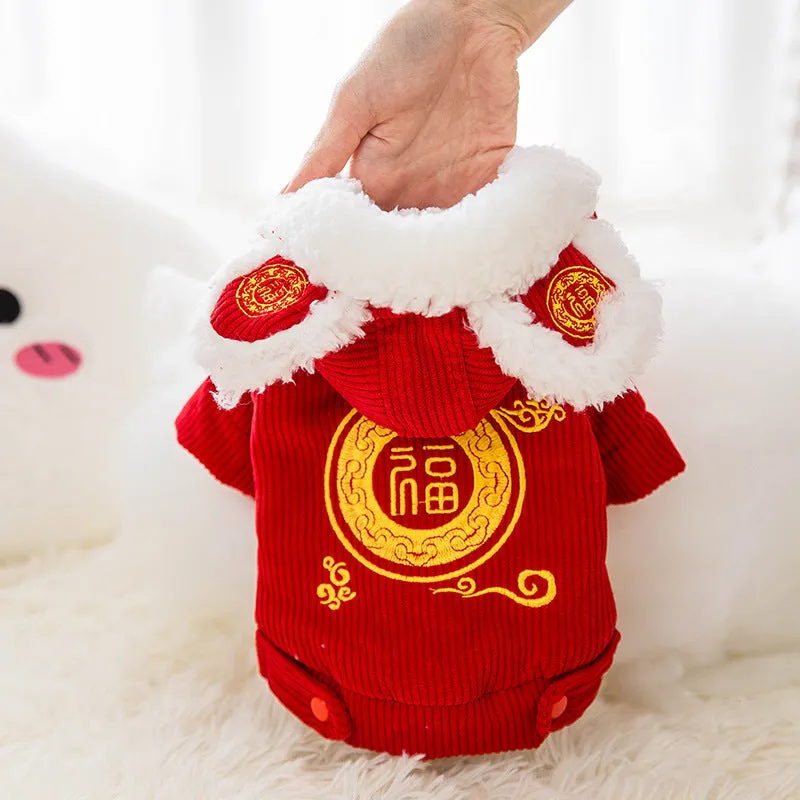 Pet Clothes Cat Clothing Thickened Warm Red Autumn and Winter Clothing