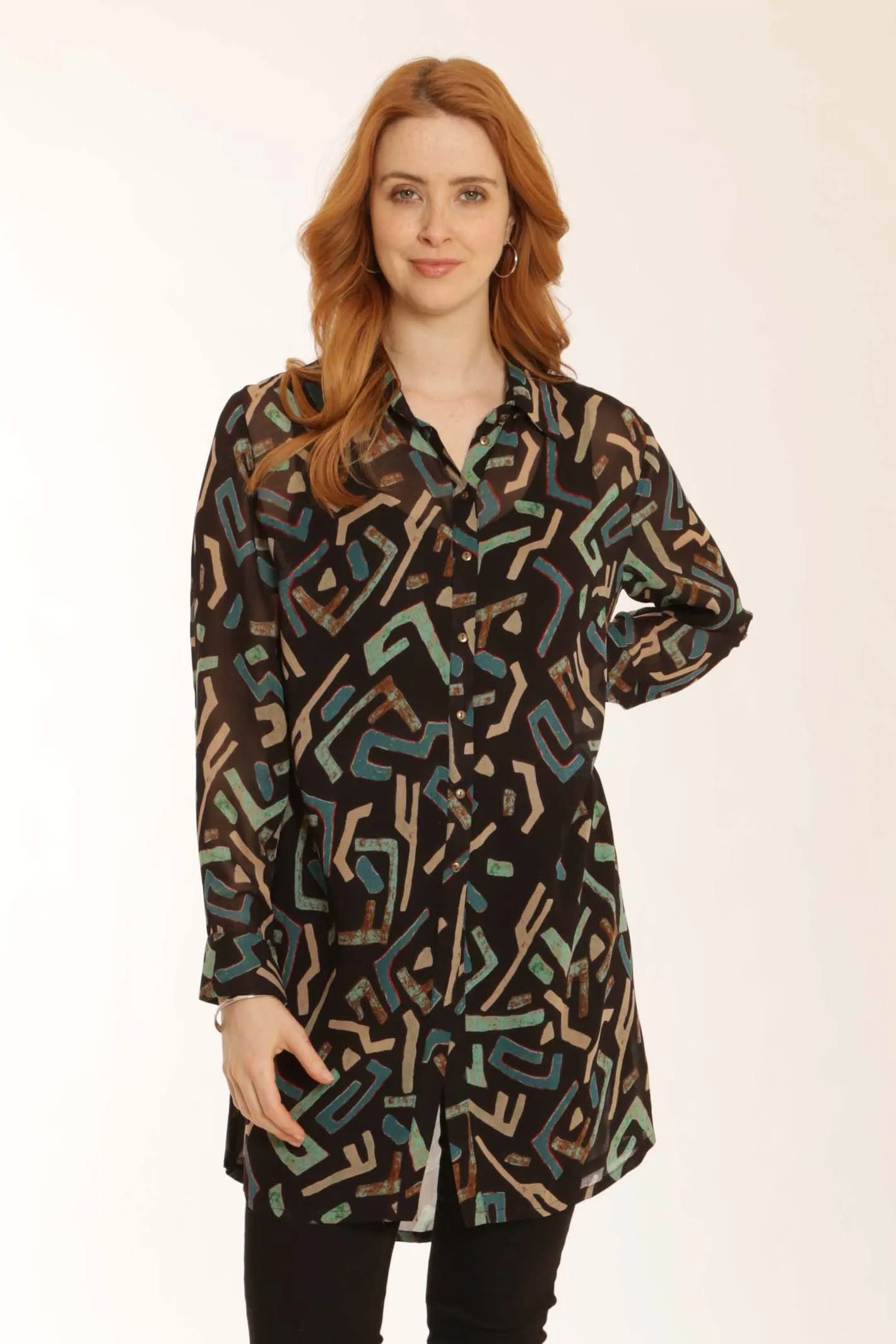 Pomodoro Clothing Abstract Long Shirt 72259