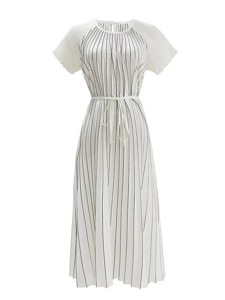 Pre Order:  Color Pleated Waist Tie Midi Dress