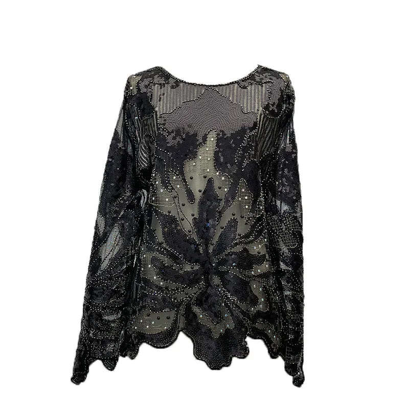 Pre Order:  Embroidery Sequins Pullovers Irregular Top