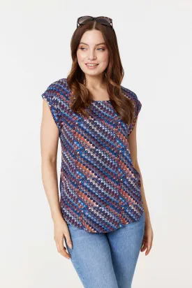 Printed Cap Sleeve Shell Top