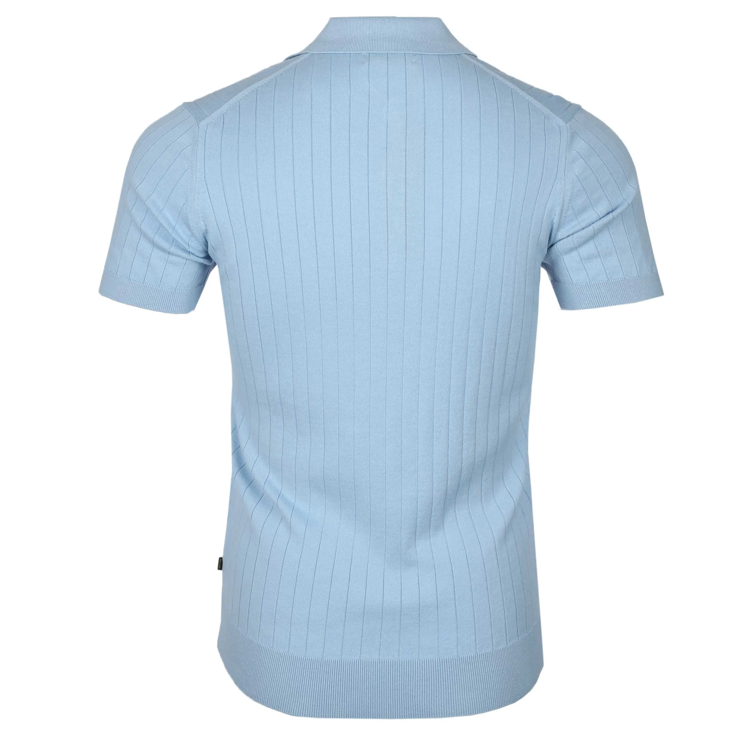 Remus Uomo Ribbed Knitted Polo Shirt in Sky Blue