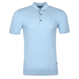 Remus Uomo Ribbed Knitted Polo Shirt in Sky Blue