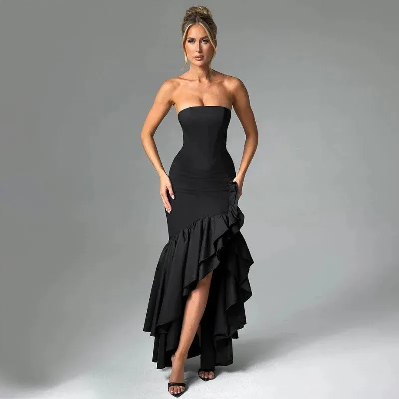 Ruffles Club Maxi Sexy Party Split Summer High Women Bodycon Dress Dress