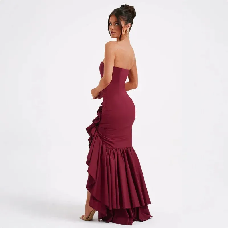 Ruffles Club Maxi Sexy Party Split Summer High Women Bodycon Dress Dress