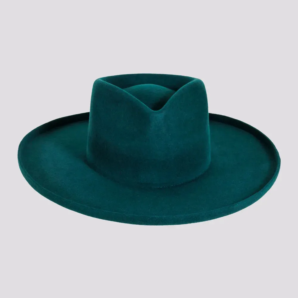 Rustler | Mens Wool Felt Teardrop Fedora Hat with Curled Brim