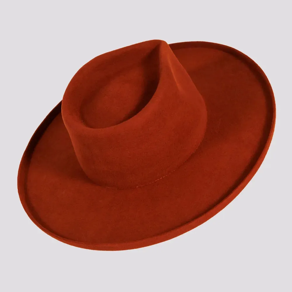 Rustler | Mens Wool Felt Teardrop Fedora Hat with Curled Brim