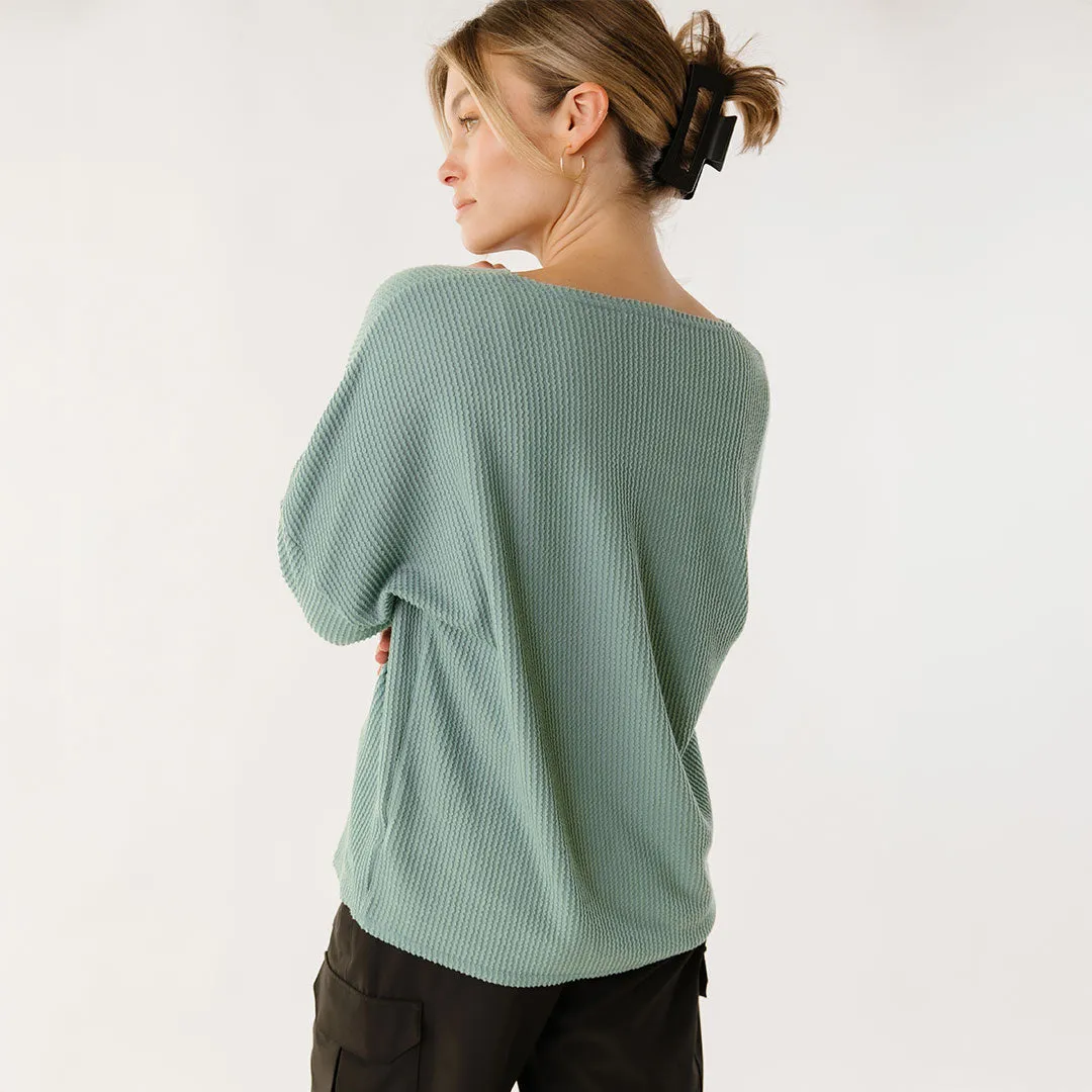 Sabrina Ribbed Pullover, Deep Spa