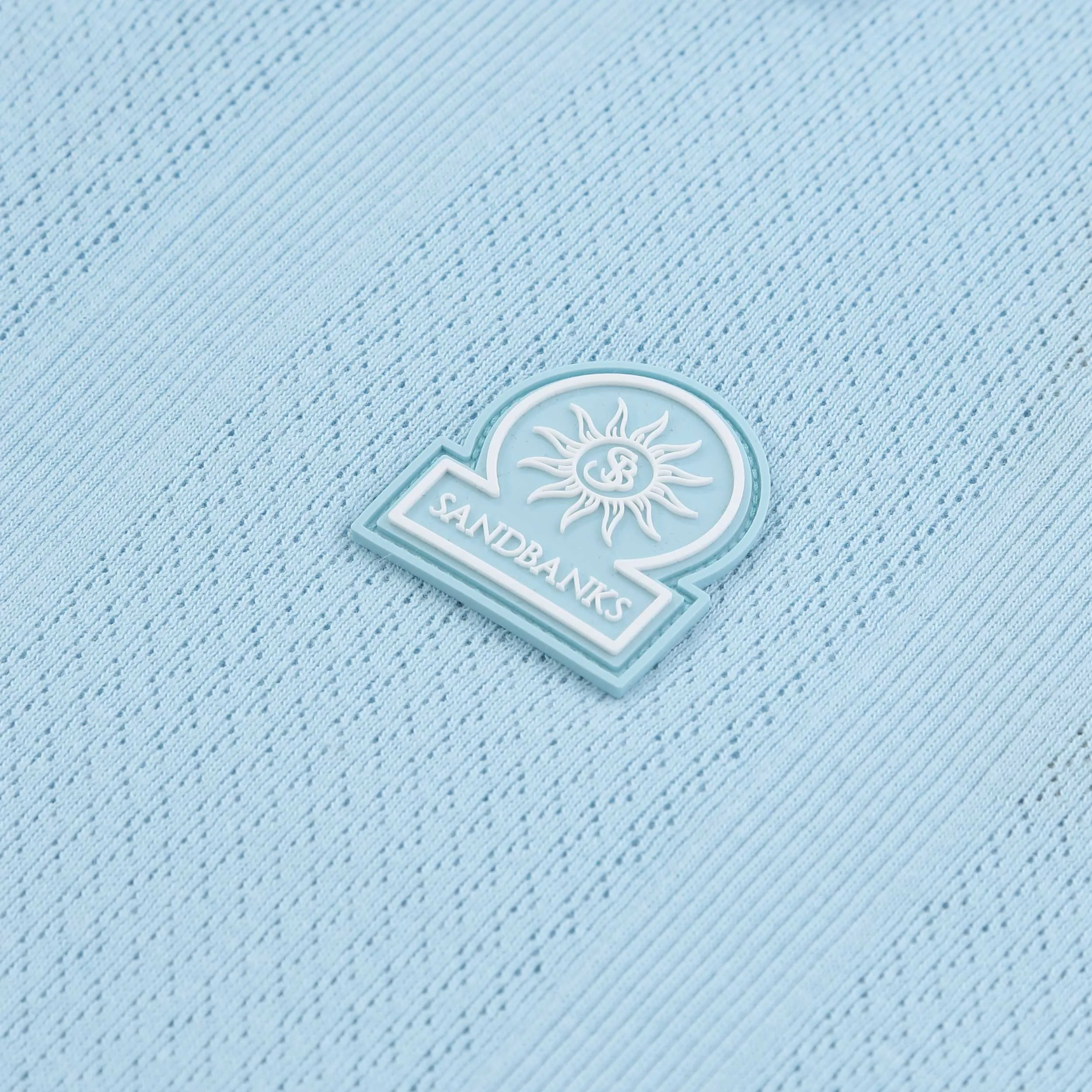 Sandbanks Jacquard Stripe Knit Polo Shirt in Crystal Blue