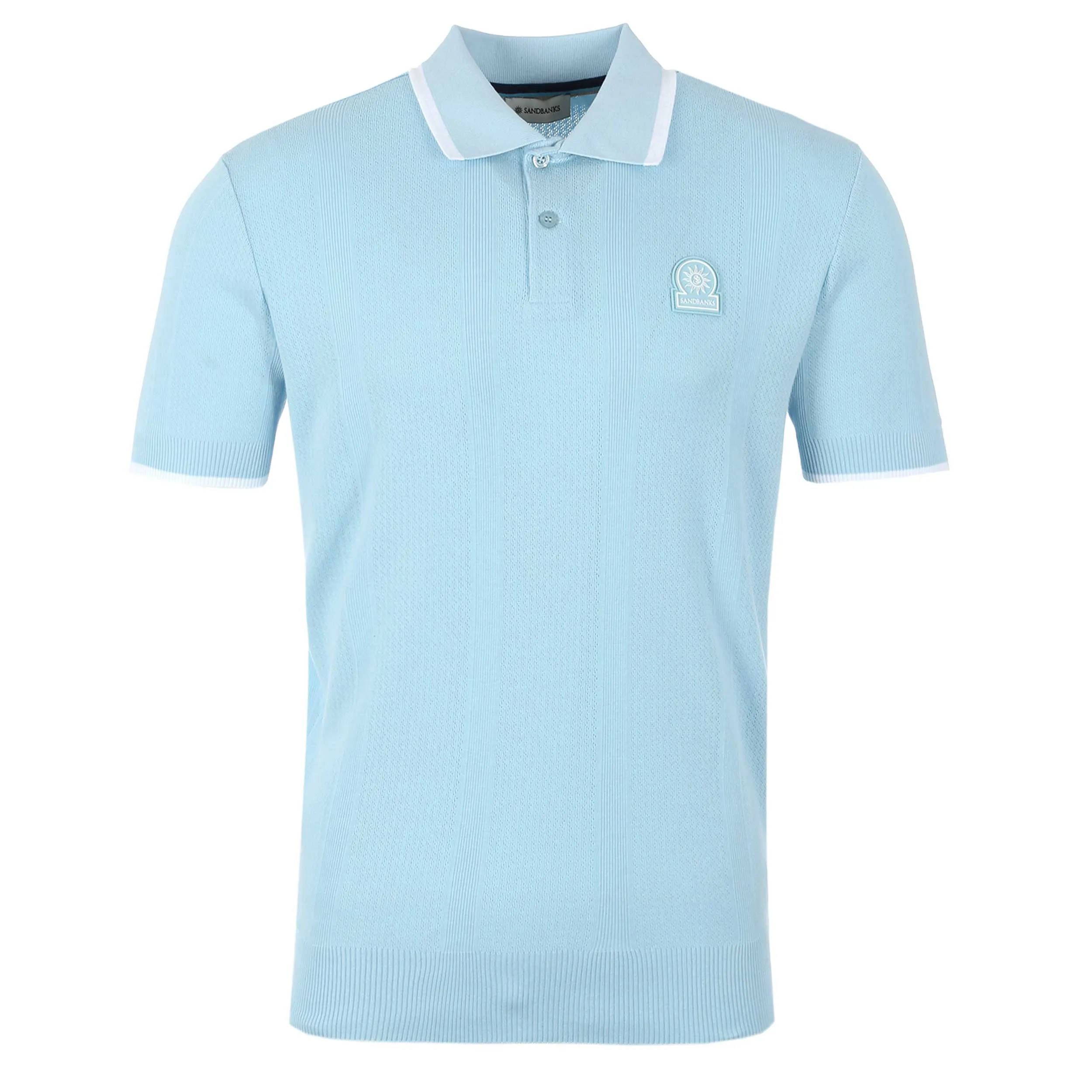 Sandbanks Jacquard Stripe Knit Polo Shirt in Crystal Blue