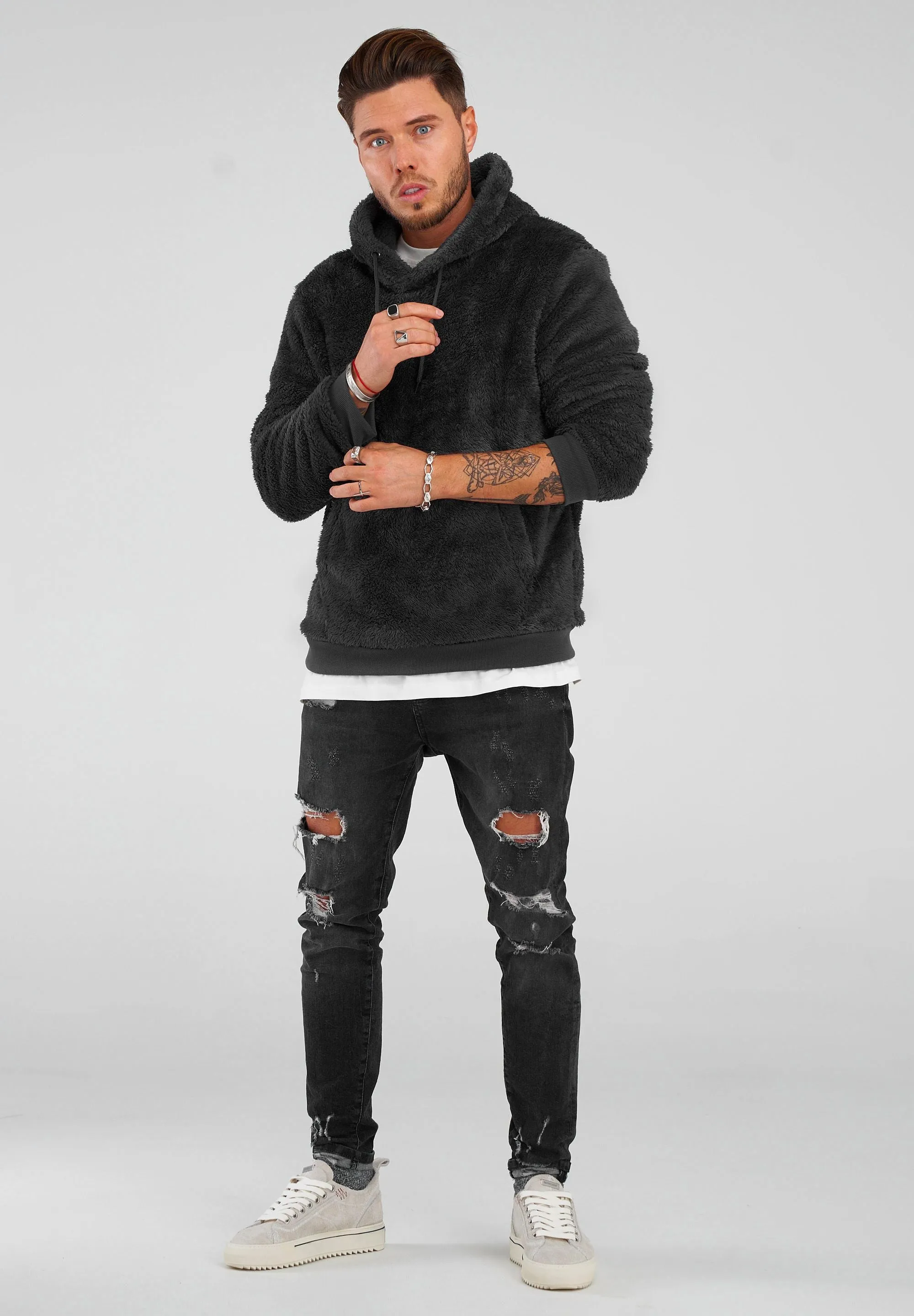 Teddy Fleece Hoodie MT-7450 Schwarz