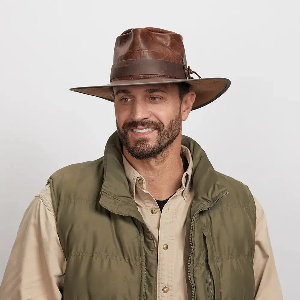 Unforgiven | Mens Wide Brim Bison Leather Outback Hat