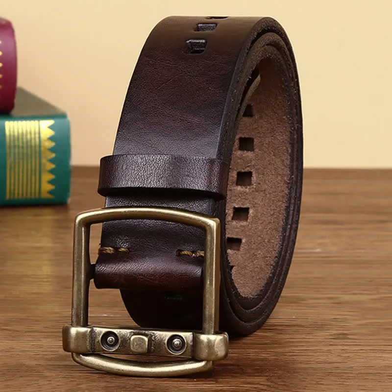 Unique Solid Brass Pin Buckle Leather Belt