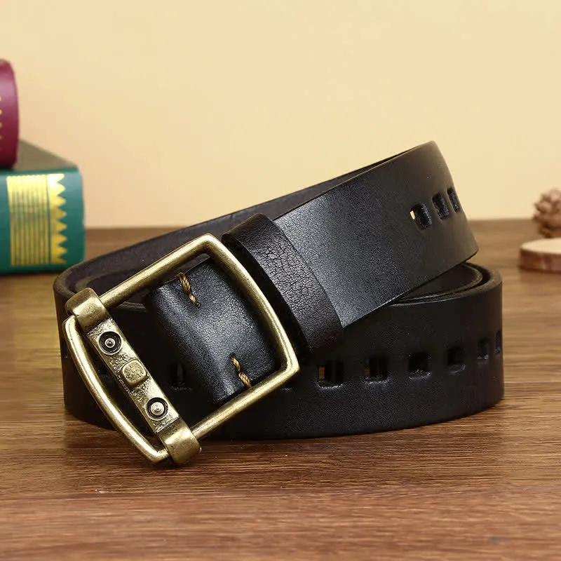 Unique Solid Brass Pin Buckle Leather Belt