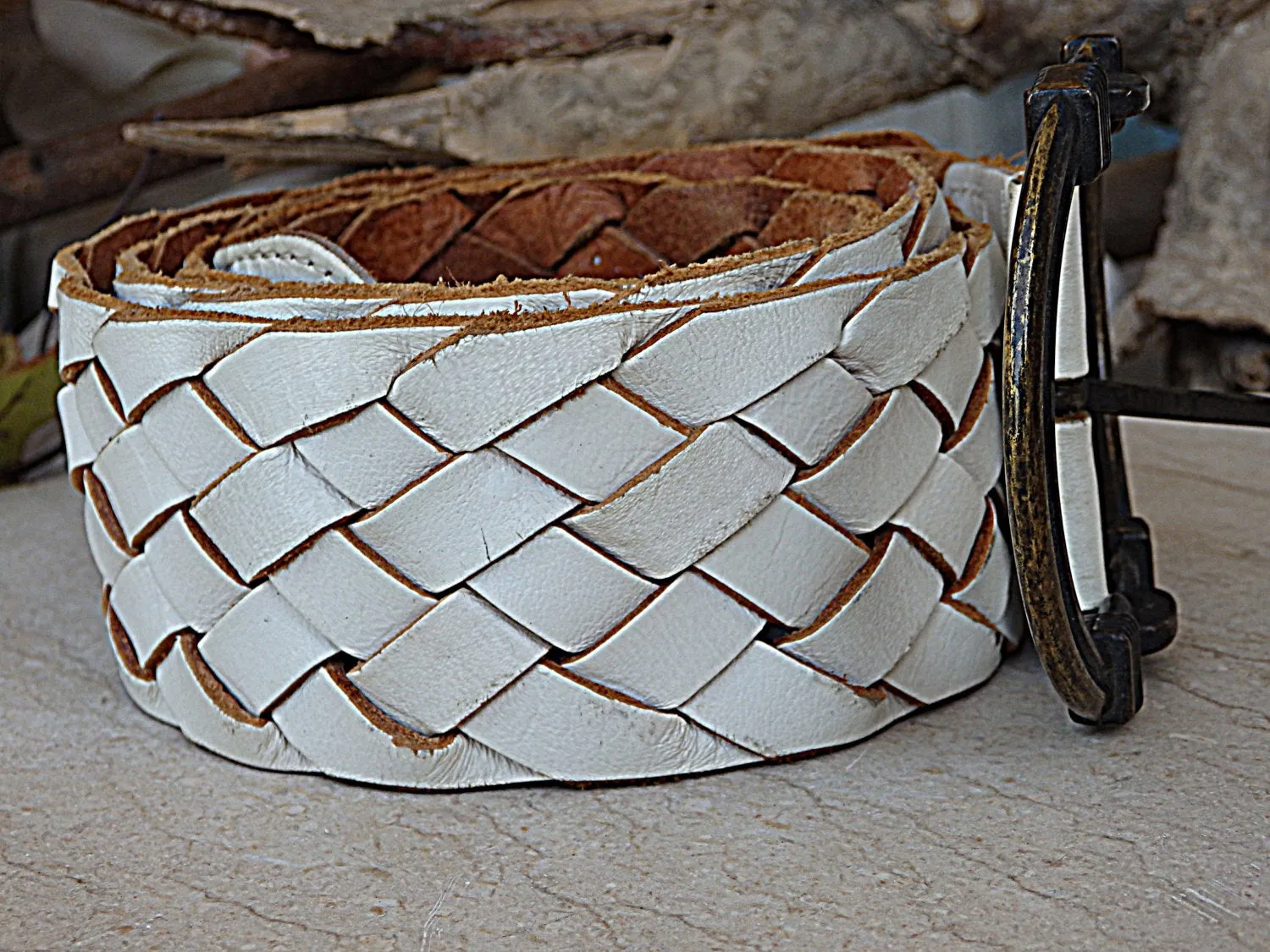 White leather belt